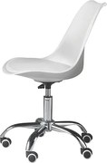 Biały obrotowy fotel biurowy "Dorian" z polipropylenu z siedziskiem ze skóry ekologicznej i chromowaną metalową podstawą cm 49x47 82/96h