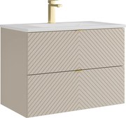 Wisząca szafka łazienkowa z wpuszczaną umywalką i baterią – beż – 80 cm – DORIONI