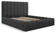 Antracytowe tapicerowane łóżko dwuosobowe ze schowkiem i stelażem 200x200 cm Kelp – Micadoni Home
