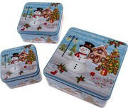 Zestaw 3 kwadratowych blaszanych pojemników Bałwan