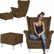 Fotel uszak z podnóżkiem eko skóra Ari JASNOBRĄZOWY Family Meble