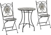 Outsunny Garten Sitzgruppe 3-teilige Mosaiktisch Essgruppe Gartenmöbel-Set 1 Tisch+2 faltbare Stühle Garten Metall Keramikfliese Mehrfarbing | Aosom.pl