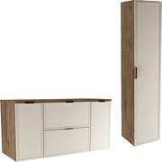 Zestaw do Łazienki 120cm Szafka z Blatem 2D2S Słupek Fronty Ramka Dąb Orzech / Kaszmir Roma