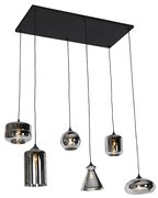 Lampa wisząca w stylu art deco czarna z przydymionym szkłem 6-świateł - Wallace