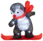 Dekoracja zimowa LED, pingwin na desce, 30,3 cm