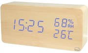ZEGAR BUDZIK Elektroniczny LED Drewniany Stojący - DATA TERMOMETR HIGROMETR