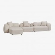Modułowa 3-częściowa Lewa Sofa Z Szezlongiem W Kolorze Szenilu Coco Gruba Biała Szenila - Sklum