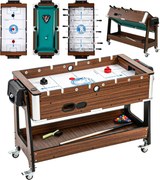 SPORTNOW 3-w-1 obrotowy stolik wielofunkcyjny z bilardem, piłkarzykami i airhockey, z półką | Aosom PL