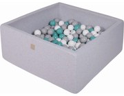 Kwadratowy Suchy Basen Z Piłeczkami 7cm Dla Dziecka, 110x110x40cm/400 Piłek, Bawełniany, Jasnoszary, Piłki: Turkusowe, Szare, Białe - Meowbaby®