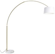 Lampa łukowa mosiężna z białym abażurem z tkaniny 50 cm - XXL