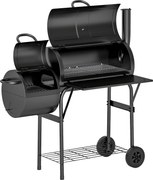 Outsunny Grill węglowy ze stali BBQ Smoker z pokrywą, termometrem, kołami, dopływem powietrza i wanienką na węgiel