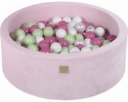 Okrągły Suchy Basen Z Piłeczkami 7cm Dla Dziecka, 90x30cm/200 Piłek, Welurowy, Jasnoróżowy, Piłki: Jasnoróżowy, Jasnozielone, Białe, Biała Perła - Meowbaby®