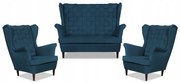 Zestaw wypoczynkowy Carol sofa fotele paski Family Meble granatowy