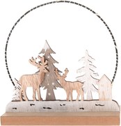Drewniana dekoracja świąteczna z lampką LED Deer forest, 16 x 16 x 6 cm
