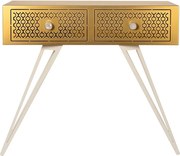 Konsola Mayfair 100x35x80 cm z żelaza Elegancki design w stylu Hollywood Regency Białe nogi Złote szuflady Wyprodukowano we Włoszech Bez przegródek