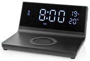 Nedis WCACQ20BK - Budzik LCD z ładowarką bezprzewodową 15W/5V czarny