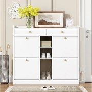 Biała szafka na buty z 4 uchylnymi drzwiami i 2 szufladami – do przedpokoju i na korytarz