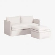 Zestaw Do Salonu Grace Z Lnu I Bawełny, Składający Się Z 2-osobowej Sofy I Pufy Tkaniny Distressed White - Sklum