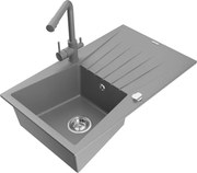 Mexen Cesar zlewozmywak granitowy 1-komorowy z ociekaczem i baterią kuchenną Duero, szary - 6514-71-671600-71