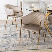 Krzesło Tapicerowane do Salonu INNES Beżowe Welurowe Nowoczesne Glamour