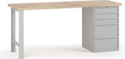 Stół warsztatowy G7, blat bukowy, 2000 x 800 x 840 mm, 1x kontener, 5x szuflada, szary