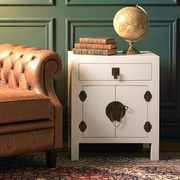 Komoda, stolik nocny, metalowe okucia, styl azjatycki, biały.