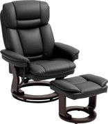 HOMCOM Fotel Relaksacyjny z Podnóżkiem, Regulowany Fotel, Obicie z Skóry Ekologicznej, Fotel z Odchylanym Oparciem, Czarny