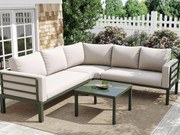 Zestaw mebli ogrodowych z ocynkowanej stali na 4 osoby - 2 sofy, 1 stół kawowy ze szkła hartowanego - z poduszkami - beżowy