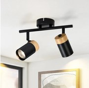 NETTLIFE Lampa sufitowa 2 czarne drewniane plamki GU10 LED regulowany 330° do przedpokoju garaż salon kuchnia bez żarówki