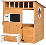 Outsunny Drewniany domek dla dzieci z natury, ze skrzynką pocztową i uchwytem na kwiaty, naturalny