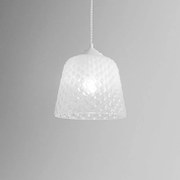 Biały klosz szklany do lamp wiszących - wykończenie przezroczyste, wzór dekoracyjny, gwint E27 (duże szkło) d.25X21,5