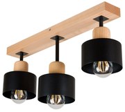 Czarna lampa sufitowa, trzypunktowy spot DSC50x7BU z drewna i metalu E