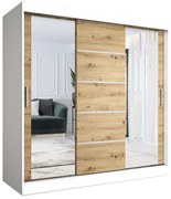 Szafa przesuwna z lustrami 200 cm biały + dąb artisan Z9-B74