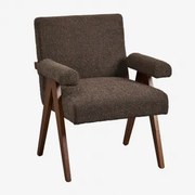 Krzesło Do Jadalni Z Podłokietnikami Z Drewna I Tkaniny Bouclé Lucca Bouclé Czekoladowy Brąz - Sklum