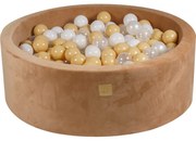 Okrągły Suchy Basen Z Piłeczkami 7cm Dla Dziecka 90x30cm/200 Piłek, Supersoft Velvet, Karmelowy, Piłki: Białe, Transparentne, Beżowe - Meowbaby®