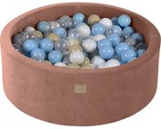 Okrągły Suchy Basen Z Piłeczkami 7cm Dla Dziecka, 90x30cm/200 Piłek, Welurowy, Beżowy, Piłki: Błękitne, Beżowe, Białe, Transparentne - Meowbaby®