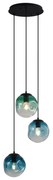 Lampa wisząca w stylu Art Deco czarna z niebieskim i zielonym szkłem 3-źródła światła - Douglass ArtDeco Oswietlenie wewnetrzne