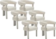 Zestaw 6 krzeseł z podłokietnikami z tkaniny teksturowanej i drewna kauczukowca  w kolorze beżowym - Kremowy - LIVELIA marki Pascal MORABITO