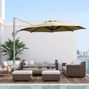 Outsunny parasol ogrodowy z korbką Ø300 cm wiszący ochrona UV regulowany kąt nachylenia aluminiowy khaki do ogrodu tarasu | Aosom PL