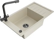 Mexen Elias zlewozmywak granitowy 1-komorowy z ociekaczem i baterią kuchenną Duero, beżowy - 6511-69-671600-70