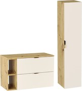 Zestaw Łazienkowy 100cm Kaszmir  / Dąb Orzech Szafka z Blatem i Regałem + Słupek Orio