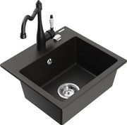 Mexen Milo zlewozmywak granitowy 1-komorowy z baterią kuchenną Carla, czarny/złoty metalik - 6505-75-670700-70