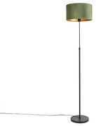 Lampa stojąca czarna z abażurem z aksamitu zielonego ze złotem 35 cm - ParteWiejski/ Rustykalny / Vintage Oswietlenie wewnetrzne