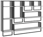 6 półek ściennych z metalowym stelażem szary dąb W6-R22