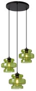 Retro Lampa Wisząca Czarna z Zielonym Szkłem 3-punktowa - Denise