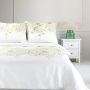 Pościel 200x220 bawełniana komplet biało-zielona botaniczny wzór
