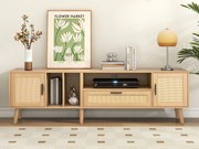 Szafka RTV, 180 cm Ława RTV z 2 drzwiami i szufladą, Do telewizorów do 80", Drewno lite, Dąb