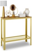 Minimalistyczna konsola z półką złoty + dąb artisan E7-S33