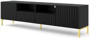 Czarna szafka rtv glamour z lamelami na złotych nogach T6-P00