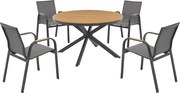 Aluminiowy komplet ogrodowy: okrągły stół D.125 cm i 4 fotele - Antracyt i jasny naturalny - ZEYVA od MYLIA